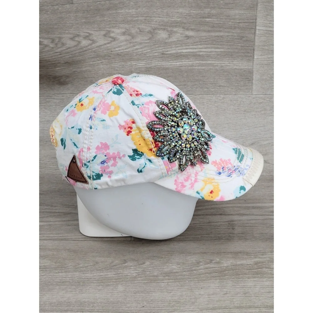 Olive & Pique Rhinestone Flower Hat Strapback Women's Colorful Pink Cowgirl